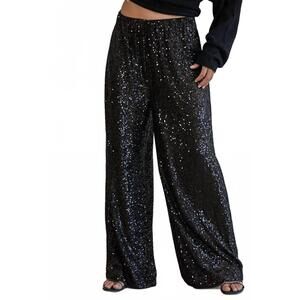 NEW BY TOGETHER flashback sequin wide leg pants in black